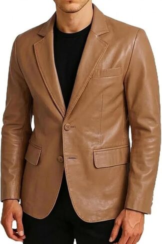 Men's Leather Blazer Coat - Lambskin Leather Blazer Men Casual Leather Sport Coats Jacket in Kuwait