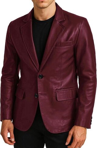 Men's Leather Blazer Coat - Lambskin Leather Blazer Men Casual Leather Sport Coats Jacket in Kuwait
