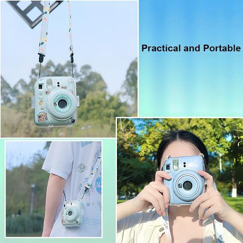 Protective Camera Case for Fujifilm Instax Mini 12, Clear Hard Carrying Case Bag with Photo Storage Pocket & Removable Shoulder Strap & Decorative Stickers in Saudi Arabia