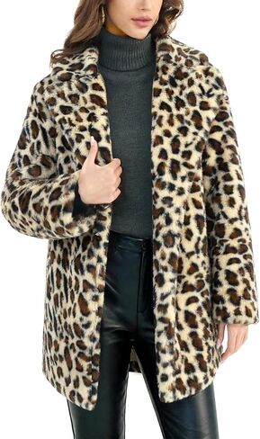 Womens Long Faux Fur Coats Lapel Faux fur Jacket Fluffy Coats Fuzzy Winter Jacket with Pockets in Saudi Arabia