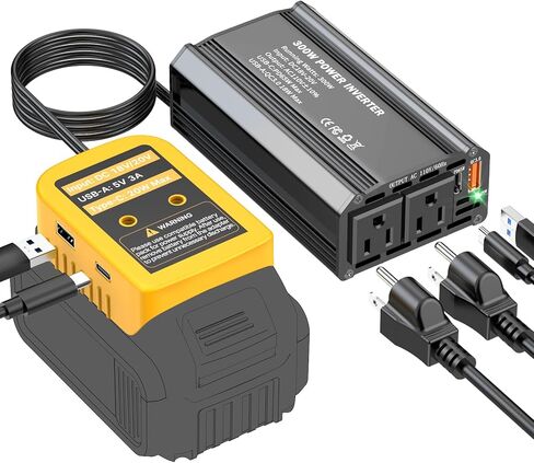 محول طاقة 300 واط متوافق مع بطارية Milwaukee M18، DC 18V إلى AC 110V مولد محطة طاقة محمول مع 2 منافذ تيار متردد و1 Type-C PD 65W و1 Type-C PD 20W و2 USB A 18W كحد أقصى للطاقة في حالات الطوارئ in Kuwait