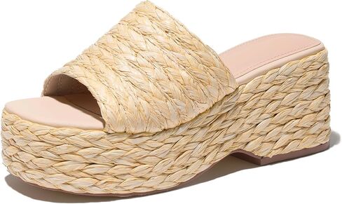 صنادل Ancomafio ذات منصة Espadrille للنساء، منصة سهلة الارتداء بكعب عريض صنادل بوهيميا صنادل شاطئ مفتوحة عند الأصابع في الهواء الطلق in Kuwait