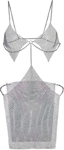 Sexy Lingerie Set for Women Glitter Chain Chemise See-Through Nightgown Mini Dress in Saudi Arabia