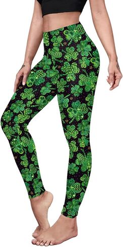 Eciodci Women's St. Patrick's Day Leggings 3D Shamrock المطبوعة الأيرلندية الخضراء البرسيم يترك عالي الخصر سراويل اليوغا الناعمة in Kuwait