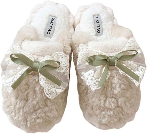 Premium Comfort Cute Kawaii Lace Bow Women's Fuzzy House Slippers Indoor Soft Warm Shoes Memory Foam Sole in Saudi Arabia
