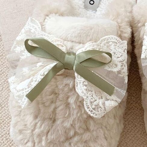 Premium Comfort Cute Kawaii Lace Bow Women's Fuzzy House Slippers Indoor Soft Warm Shoes Memory Foam Sole in Saudi Arabia