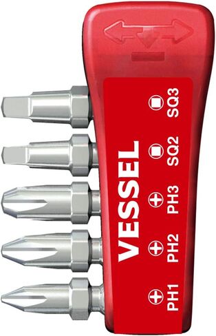 VESSEL Impact Ball Torsion Bits Assort X30 5PC with MAG Charge Holder (PH1/PH2/PH3/SQ2/SQ3) (IBMG30K001) in Saudi Arabia