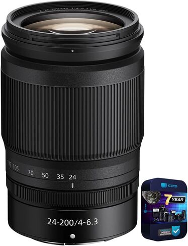 نيكون 20092 NIKKOR Z 24-200 ملم f/4-6.3 VR عدسة تكبير تليفوتوغرافي لحزمة كاميرات Z Mount مع حزمة حماية محسنة CPS لمدة 7 سنوات in Saudi Arabia