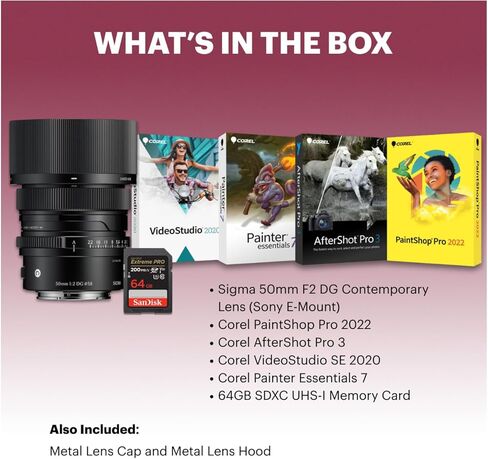 مجموعة عدسة سيجما 50 مم F2 DG المعاصرة (Sony E-Mount) مع برنامج وبطاقة ذاكرة 64 جيجابايت (3 قطع) in Kuwait