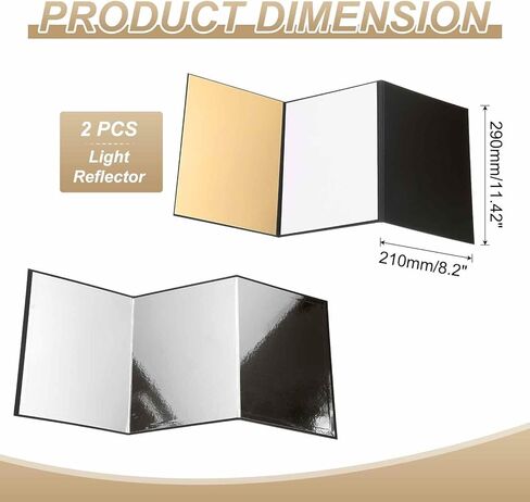 2Pcs 11"x8" Light Reflectors 4 in 1 Photography Reflector Cardboard, Foldable & Stable for Still Life Product Food Photo Shooting, Self-Standing, Gold in Saudi Arabia