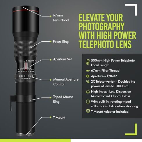 عدسة مقربة يدوية عالية الطاقة 500 مم/1000 مم f/8 لكاميرات OLY OM-D، E-M1، E-M5، E-M10، Pen-F، E-PL7، E-PL8، E-P5، E-PL5، E-PM1، E-PM2، E-P1، PL1، PL2، PL3، PL6، PL7، PL8 in Saudi Arabia