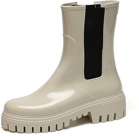 Women'S Waterproof Lug Sole Rain Boots Fashion Elastic Slip On Comfortable Platform Chunky Heel Chelsea Ankle Boots Casual Outdoor Non-Slip Rubber Garden Booties in Kuwait