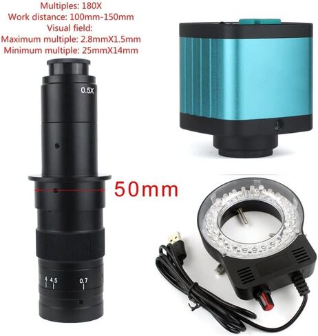 مجموعة ملحقات المجهر 4K 48MP HD 1080P HDMI USB كاميرا فيديو مجهر رقمية 100X 300X C-Mount Lens شرائح المجهر البصري in Kuwait