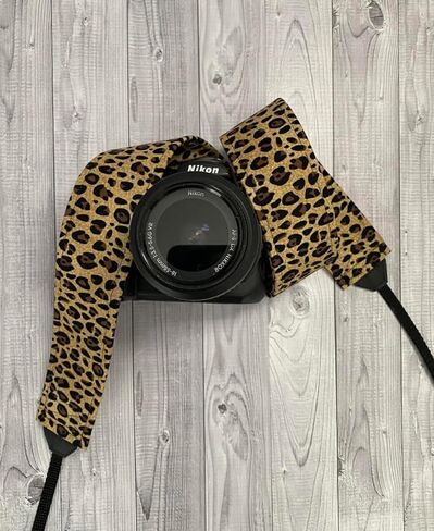 Black and Brown Leopard Print Camera Strap (One Size - Width: 1.5") in Saudi Arabia
