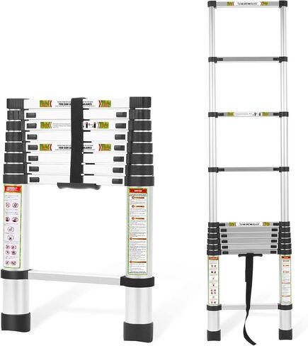 Rikade Telescoping Ladder 6.5 قدم وسرد العلية ، الألومنيوم الشاق مع أقدام غير انزلاق ، 330 رطل من أجل RV ، العلية ، السقف والاستخدام متعدد السطح in Kuwait