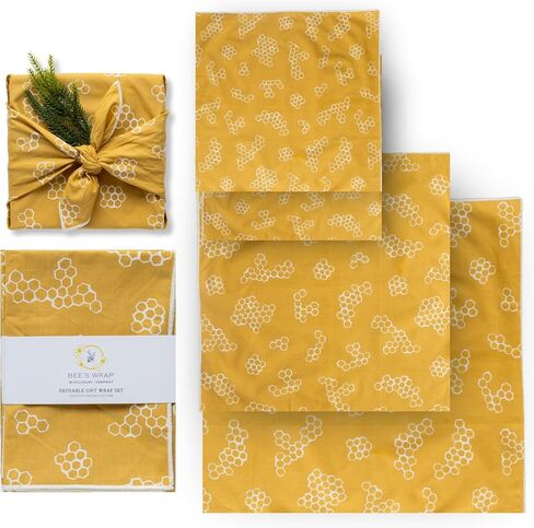 ورق تغليف من نسيج القطن العضوي القابل لإعادة الاستخدام من Bee's Wrap، مصنوع في الولايات المتحدة الأمريكية، غلاف هدايا Furoshiki صديق للبيئة، مجموعة من 4 أغلفة من القماش، Winter Wonderland in Saudi Arabia