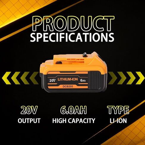 بطارية 6Ah 6000mAh 20V بديلة لـ DeWalt 20V Max متوافقة مع DCB206 DCB205 DCB204 DCD DCF DCG Series أدوات كهربائية in Kuwait