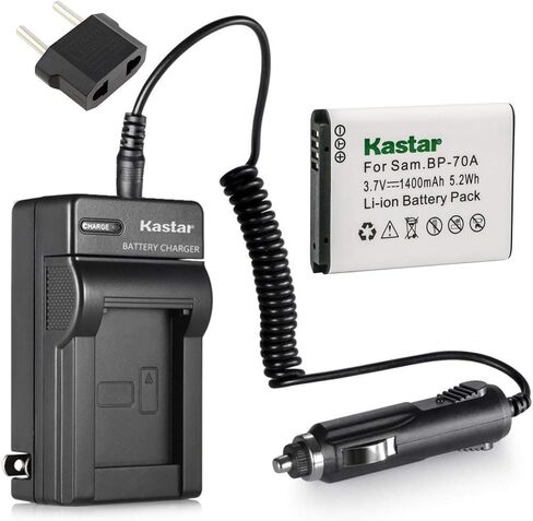 Kastar بطارية 1x + شاحن سامسونج BP-70A BP70A ST90 ST95 ST100 ST150F ST700 ST6500 SL50 SL600 SL605 SL630 WB30F WB35F WB50F ES70 ES80 MV800 DV150F PL20 PL80 PL120 PL170 PL200 TL105 TL110 TL205 in Kuwait