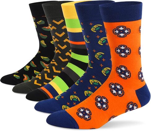 Men's Colorful Striped Crew Socks 5-Pack – Soft Cotton, Breathable, Ideal for Gifting in Saudi Arabia