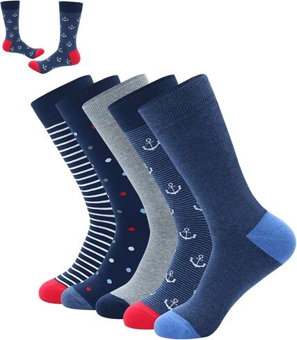 Men's Colorful Striped Crew Socks 5-Pack – Soft Cotton, Breathable, Ideal for Gifting in Saudi Arabia