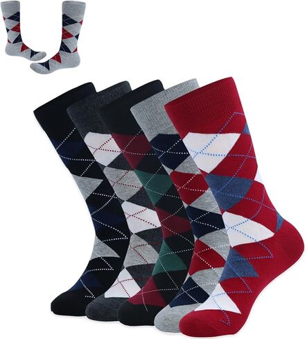 Men's Colorful Striped Crew Socks 5-Pack – Soft Cotton, Breathable, Ideal for Gifting in Saudi Arabia