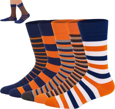 Men's Colorful Striped Crew Socks 5-Pack – Soft Cotton, Breathable, Ideal for Gifting in Saudi Arabia