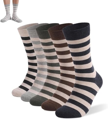 Men's Colorful Striped Crew Socks 5-Pack – Soft Cotton, Breathable, Ideal for Gifting in Saudi Arabia