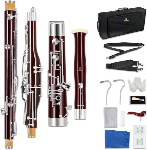 ROWELL Maple Bassoon C Key Professional Bassoon with Self-Locking Mechanism 26 Keys Silver Plated Bassoons Instrument with Case and Care Kit, Ideal for School Band, Orchestra, and Home Practice Red in Saudi Arabia