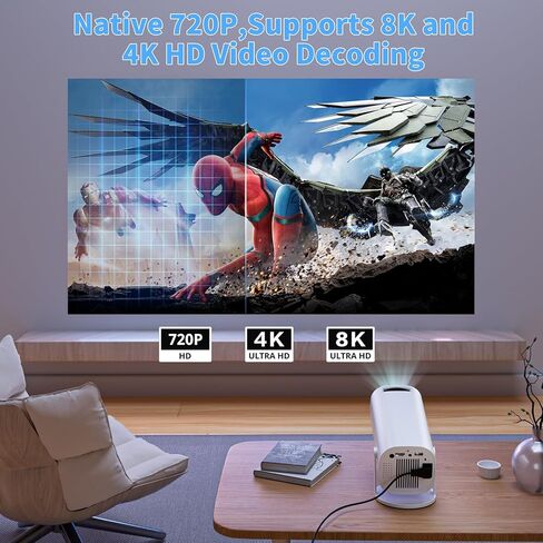 جهاز عرض صغير مع واي فاي وبلوتوث، جهاز عرض أفلام خارجي محمول يدعم 4K/8K مع نظام أندرويد، حجر مفاتيح تلقائي، مكبر صوت هاي فاي، جهاز عرض محمول مثالي للاجتماعات المنزلية الخارجية in Kuwait