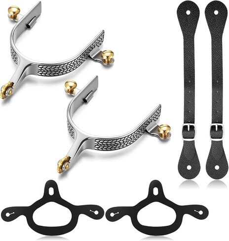 2 Pack Spurs for Cowboy Boots Men with 2 Pcs 6 Holes Leather Belt and Rubber Tie Down Straps, Stainless Steel Western English Horse Spurs with Rotatable Gear, Equestrian Riding Accessories in Saudi Arabia