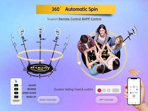 كشك صور HARZHI 360 درجة مع حقيبة طيران، آلة كشك صور 360 درجة لحفلات عيد الميلاد وحفلات الزفاف، تطبيق برمجي للتحكم عن بعد وملحقات الدوران التلقائي (68 سم /26.8 بوصة) in Kuwait