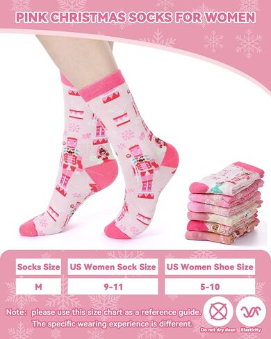 6 Pairs Pink Halloween Socks for Women Girls Novelty Pumpkin Ghost Pattern Cotton Crew Sock Gifts for Halloween Xmas in Saudi Arabia