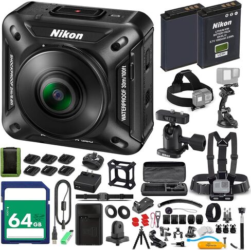 Nikon KeyMission 360 4K Action Camera Bundle with Dual-Lens 360 Recording, Electronic Vibration Reduction Design for Sports and Adventure Video + 64GB Card + 50-in-1 Accessory Kit + More (66 Pc. Kit) in Saudi Arabia