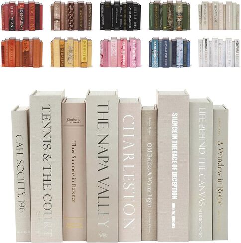 9 Faux Books Neutral - Decorative Box with Hidden Storage, Neutral Home Accessory, Bookshelf Accent, Coffee Table Book, Home Staging Accessory, Paper Wrapped Books in Saudi Arabia