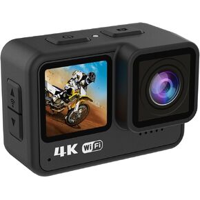 Qiilu Waterproof Sports Camera with Dual Screen Display + 4K 60FPS Action Camera 24MP WiFi Sports Camera 170 Wide Angle Lens erfect for Diving, Surfing, Skiing, Cycling in Saudi Arabia