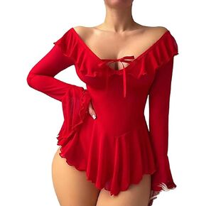 Avidlove Sexy Lingerie Babydoll Rave Ruffle Dress Off Shoulder Long Sleeve Nightgowns Outfits For Women S-XXL in Saudi Arabia