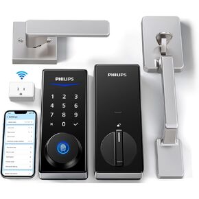 Philips Wi-Fi Smart Lock with Handle, Keyless Entry Keypad Door Lock with Handle, Front Door Deadbolt Set with WiFi Gateway, App Control, Fingerprint Unlock, PIN Code Unlock, Auto Locking in Kuwait