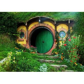 7x5ft Fabric Hobbiton Cave Backdrop Matamata Rural Green Garden Living Cabin Cave Background for Hobbit Theme Party Birthday Party Decorations for Lord of Rings Fans Photo Props in Saudi Arabia