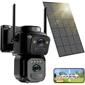 كاميرات أمان تعمل بالطاقة الشمسية بدقة 4K تعمل بالبطارية اللاسلكية في الهواء الطلق، 5 جيجا هرتز و2.4 جيجا هرتز بعدسة مزدوجة وكاميرا أمان خارجية 360 درجة PTZ مع لوحة شمسية، تكبير رقمي، رؤية ليلية، مستشعر PIR (عبوتان) in Kuwait