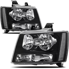 2pcs مجموعة المصابيح الأمامية مع المصابيح لـ Chevy 2007-2014 Tahoe Suburban 1500 2500/2007-2013 Chevy Avalanche 1500 LT LS LTZ استبدال الأسود العاكس العنبر الأسود in Kuwait