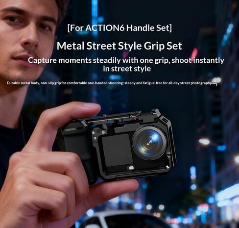 مجموعة حامل قفص الكاميرا/مقبض الكاميرا، لـ DJI Osmo Action 6، مادة سبائك الألومنيوم مع فتحة حذاء بارد وفتحة ملولبة 1/4 بوصة، سهلة التركيب in Kuwait