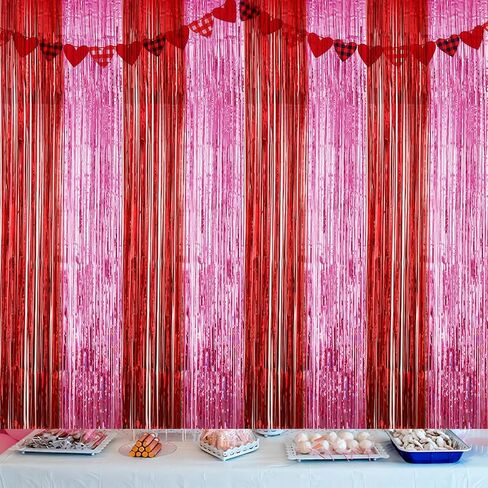 زينة عيد الحب 3 حزمة 3.2ft × 8.2ft الأحمر الوردي احباط هامش الستائر بهرج خلفية الستار الصورة كشك غاسل لعيد الحب الزفاف الديكور حزب العرض in Saudi Arabia