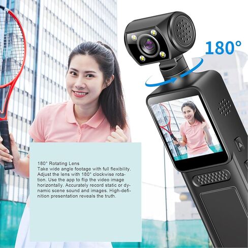 كاميرا محمولة، مسجل فيديو بدقة 4K HD مع عدسة دوارة 180 درجة وواي فاي، مدونات فيديو للسفر الرياضي in Saudi Arabia
