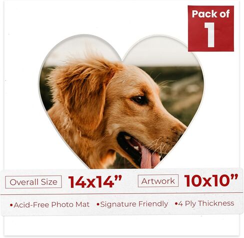 14x14 Mat Bevel Cut for 10x10 Photos - Precut White Heart Shaped Photo Mat Board Opening - Acid Free Matte to Protect Your Pictures - Bevel Cut for Family Photos, Pack of 1 Matboard Show Kit With Acid in Saudi Arabia