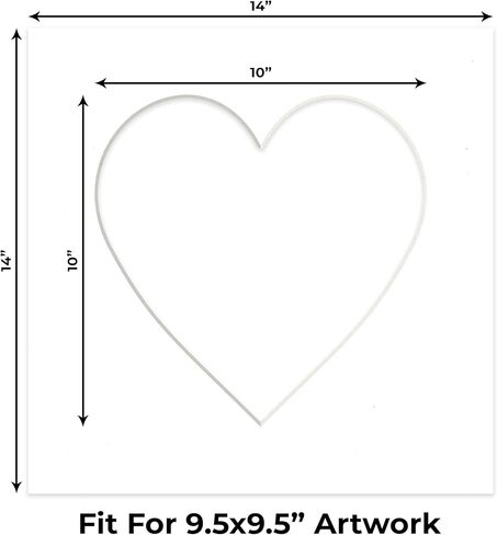 14x14 Mat Bevel Cut for 10x10 Photos - Precut White Heart Shaped Photo Mat Board Opening - Acid Free Matte to Protect Your Pictures - Bevel Cut for Family Photos, Pack of 1 Matboard Show Kit With Acid in Saudi Arabia