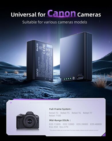بطاريات llano Aurora USB-C LP-E10 لـ EOS Rebel T7 T6 T5 T3 T100 Kiss X50 X70 EOS 2000D 4000D 1100D 1200D، مشفرة بالكامل، شاشة طاقة فورية، بطارية بديلة للشحن السريع (عبوتان) in Saudi Arabia