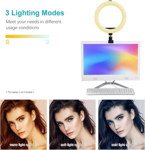 إضاءة LED ناعمة مقاس 10 بوصات لإضاءة الجمال لمؤتمرات الفيديو والكمبيوتر المحمول ومصدر طاقة USB باللون الأبيض لشاشة الكمبيوتر in Kuwait