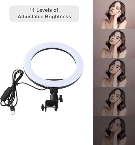 إضاءة LED ناعمة مقاس 10 بوصات لإضاءة الجمال لمؤتمرات الفيديو والكمبيوتر المحمول ومصدر طاقة USB باللون الأبيض لشاشة الكمبيوتر in Kuwait