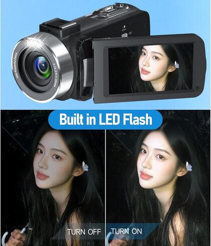 كاميرا فيديو EBTOOLS 4K، 80 ميجابكسل HD 3 بوصة 270 درجة شاشة دوران 18X تكبير مسجل فيديو رقمي مع فلاش LED، للسفر ومدونات الفيديو in Kuwait