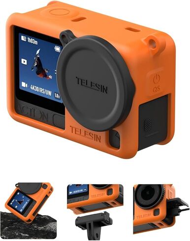 حافظة واقية من السيليكون من TELESIN لـ DJI Osmo Action 6 مع غطاء عدسة وحبل، غطاء قابل للغسل مضاد للخدش ومضاد للانزلاق ومقاوم للغبار لحماية كاميرا الحركة DJI Action 6 (برتقالي) in Kuwait